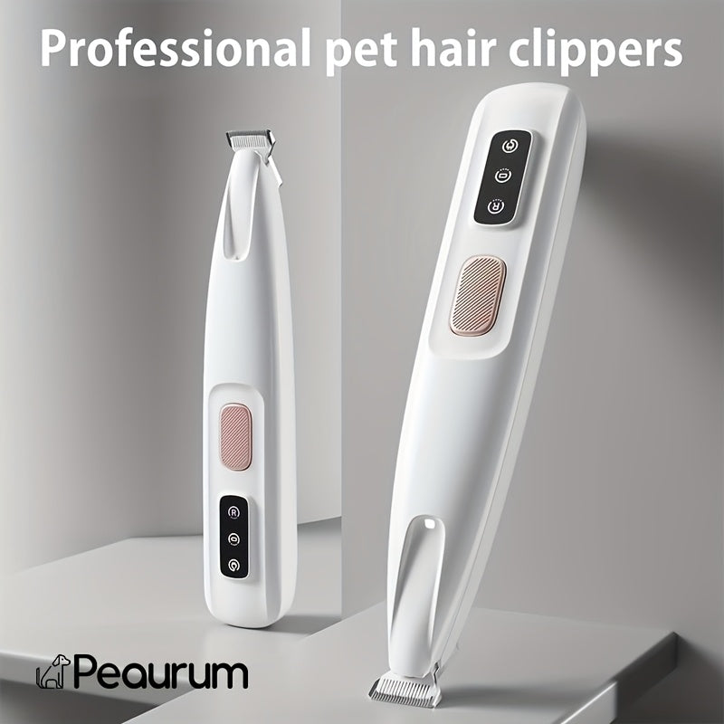Low-Noise Pet Hair Clippers with LED Light, 4-Piece Cat and Small Dog Grooming Kit with USB Cable, Cleaning Brush and Bell for Home Trimming