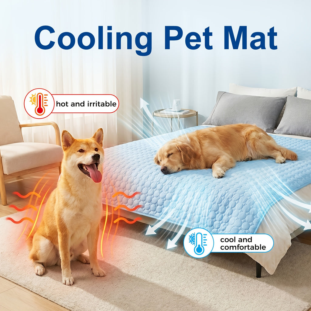 Extra Large Dog Cooling Mat for Dogs and Cats, 79 x 67 Inch Washable Non-Slip Summer Fabric Pad for Sofa Covers, Beds and Crate Liners, Blue