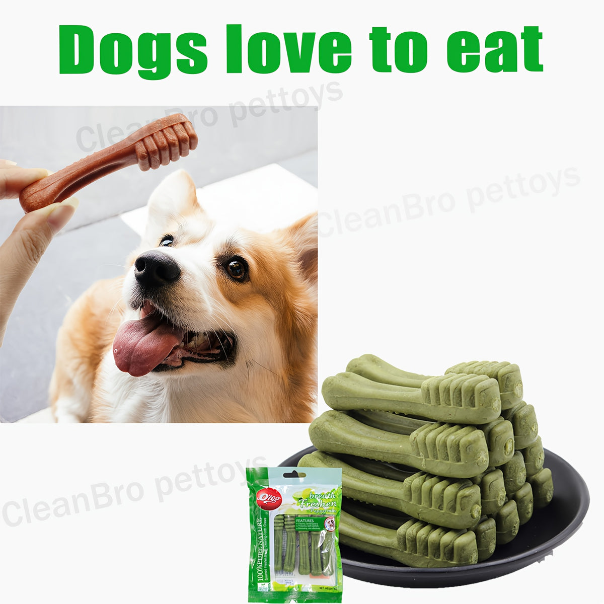 Dog Dental Chews Mint-Flavored Toothbrush Sticks for Medium Dogs 25-50 lbs, Textured Oral Care Treats in 6 or 10 Count Packs