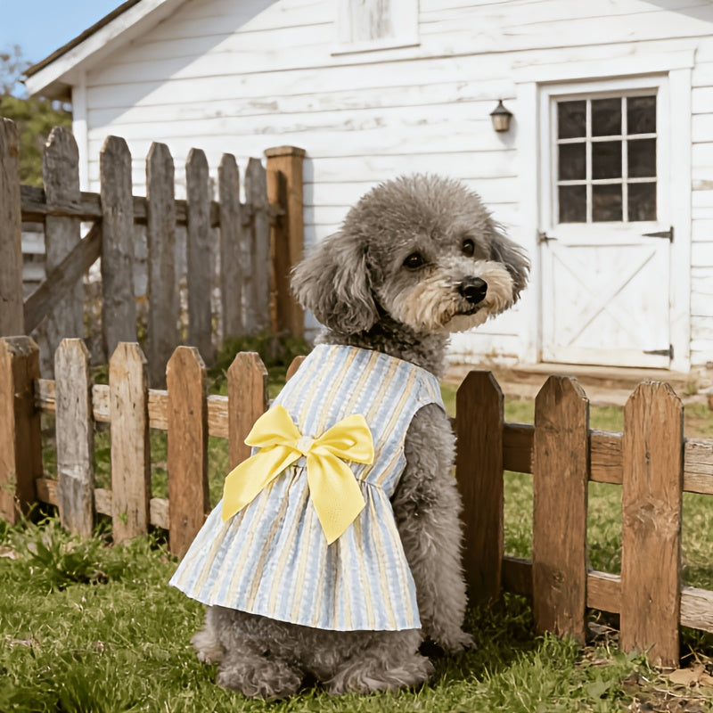 Striped Pet Dress Set, 5-Piece Bow Princess Dresses for Small and Medium Dogs and Cats, Five Colors for Dress-Up and Photos, XS–XXL