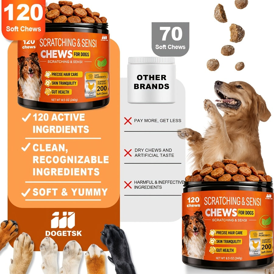 Chicken Flavor Dog Supplement Chews, 120 Count with Listed Probiotics and Omega for Owner-Managed Canine Skin and Coat Care Routines