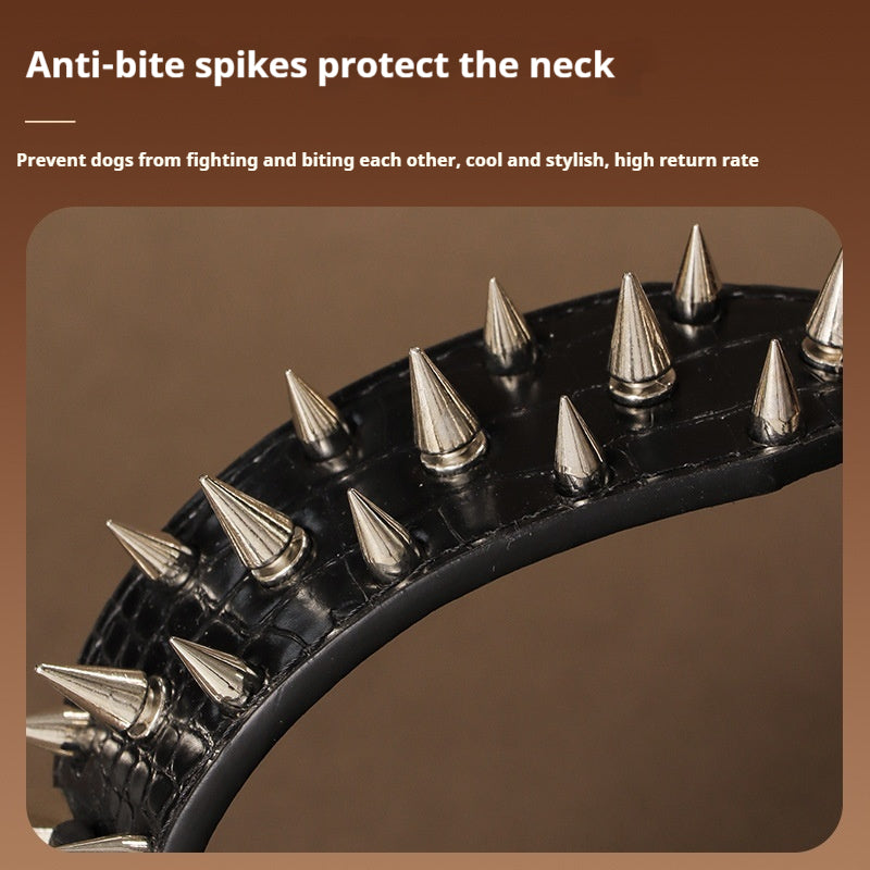Spiked Dog Collar 2 Inch Wide with Adjustable Buckle, Leather-Like Statement Collar for Medium and Large Dogs, Four Colors in M to XXL Sizes