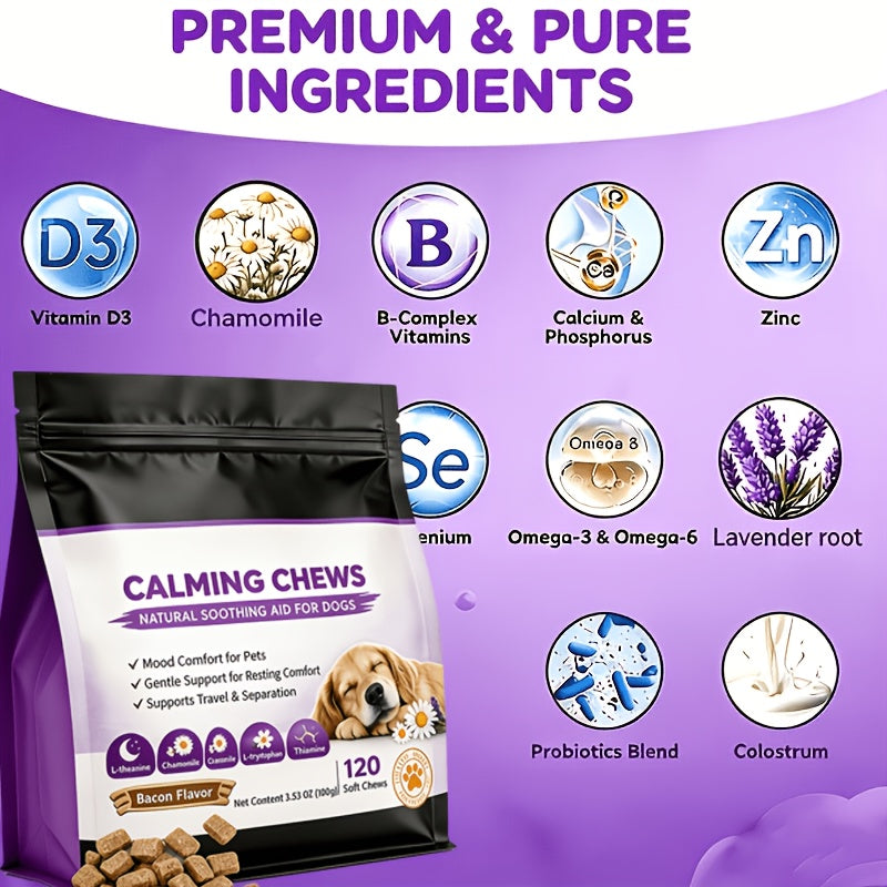 Pet Calming Soft Chews in Chicken Flavor, Bagged Supplement for Dogs and Cats with 1 or 2 Piece Options for Owner-Managed Wellness Routines