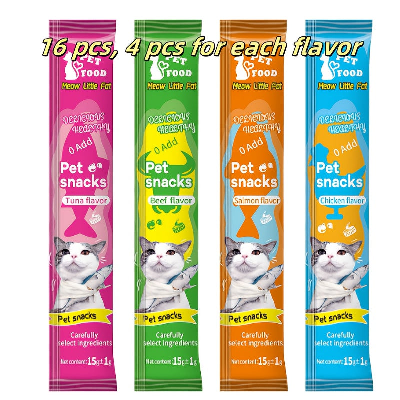 Squeezable Cat Treats Variety Pack, Lickable Cat Sticks in Tuna, Salmon, Chicken and Beef Flavors, 16 Count or 101 Count with Feeder