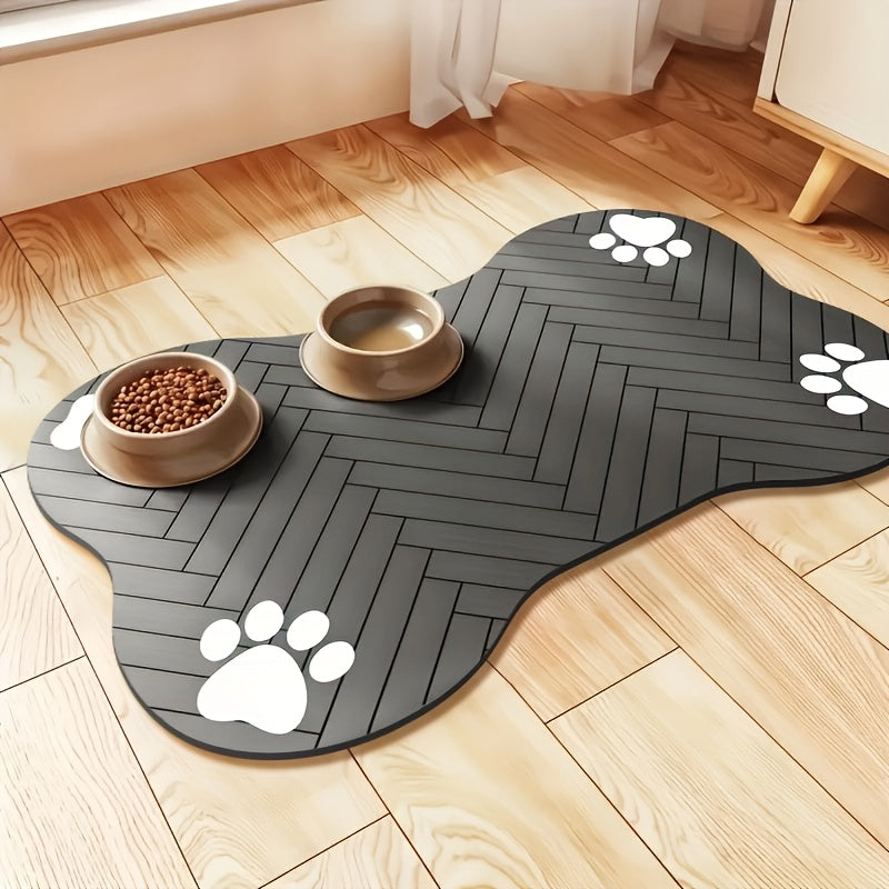 Dog Bowl Mat with Rubber Backing, Absorbent Non-Slip Pet Feeding Pad for Cat and Dog Food and Water Bowls, Two Sizes and Three Footprint Styles