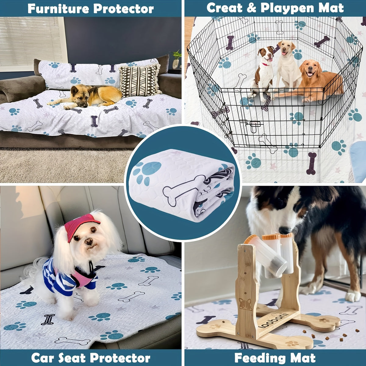 Reusable Puppy Training Pads with TPU Waterproof Protection, 4-Layer Washable Non-Slip Dog Pee Mats for Potty Training and Whelping