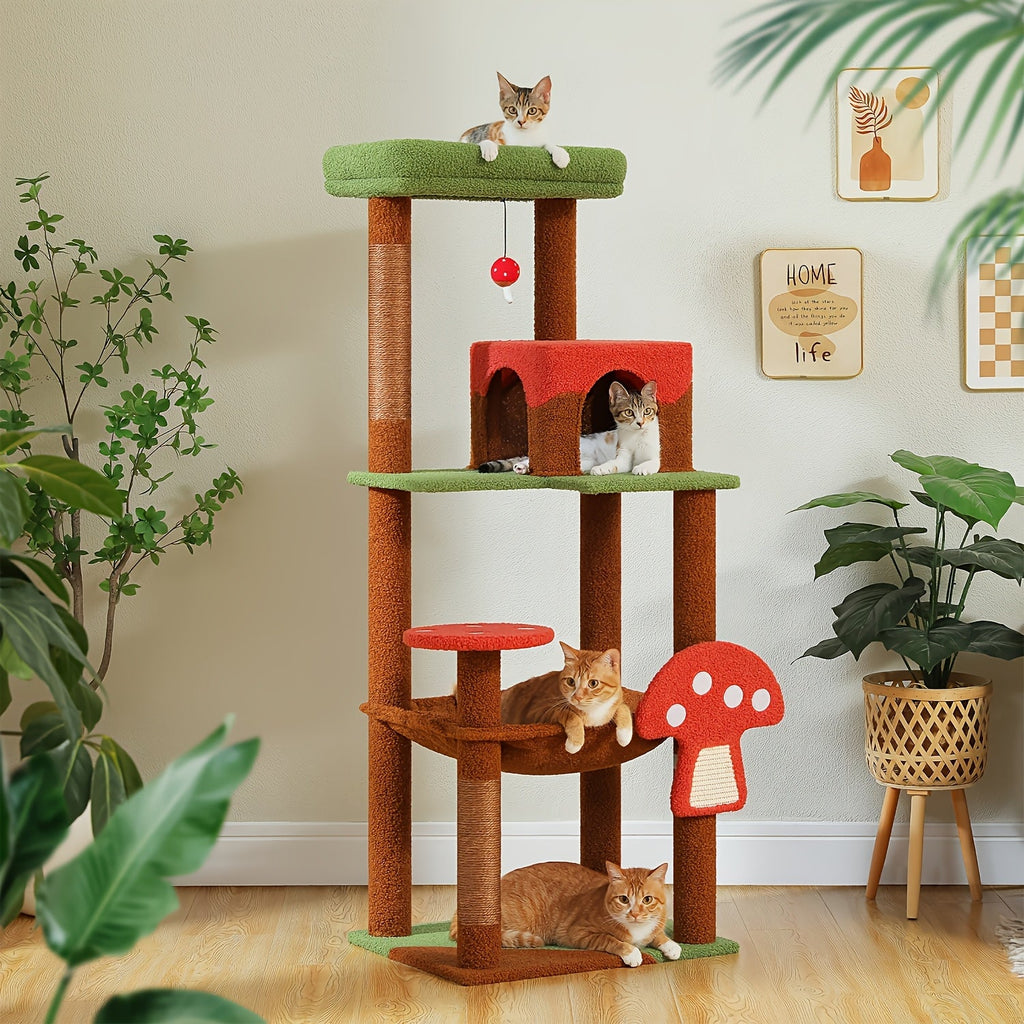 Forest Cat Tree Tower with Flower Top Perch, Indoor Climbing and Resting Furniture in 35.8, 56.3 or 68.5 Inch Height and Color Options