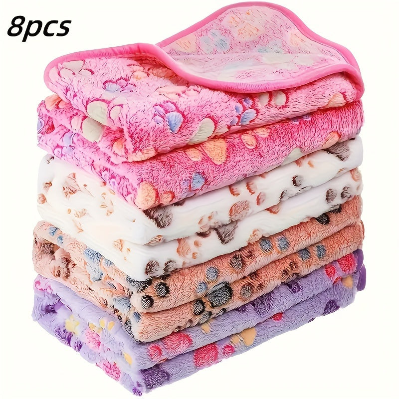 Pet Blankets 8 Pack for Dogs and Cats, Soft Flannel Paw Print Throws, Machine Washable Bedding Layers for Everyday Rest and Cozy Home Naps