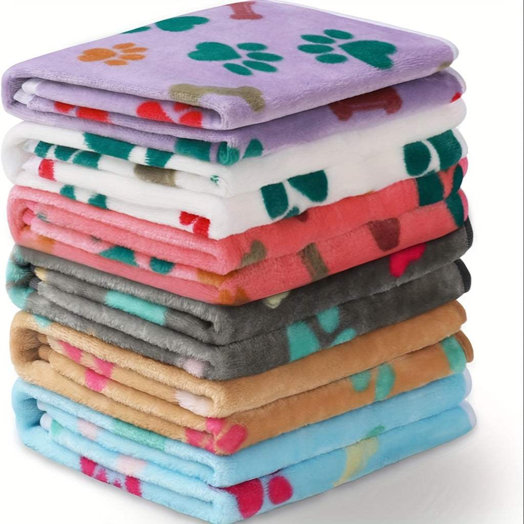Paw Print Dog Blankets 6 Pack, Soft Fluffy Fleece Pet Throws for Dogs and Cats, Cozy Bedding Layers in 30 x 20 or 41 x 31 Inch Options