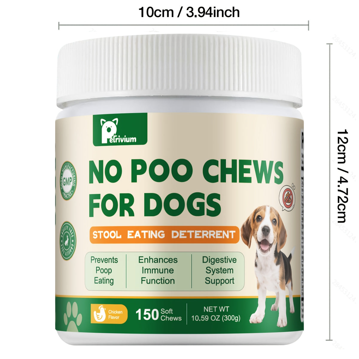 No Poo Chews for Dogs, 150-Count Coprophagia Deterrent Supplement with Probiotics, Digestive Enzymes and Pumpkin Powder, 300g