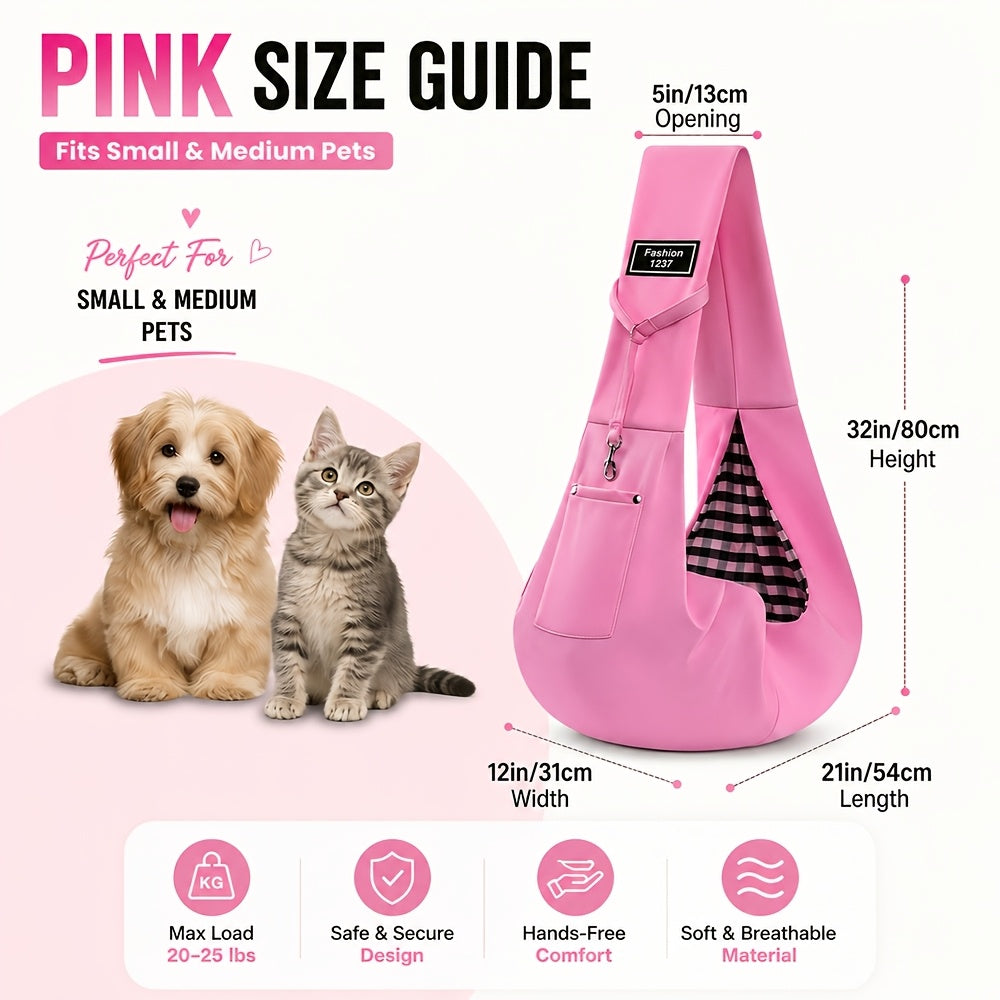 Reversible Dog Carrier Sling with Storage Pocket for 3-15 lb Small Dogs and Cats, Hands-Free Puppy Carrying Pouch in Pink or Blue for Outings