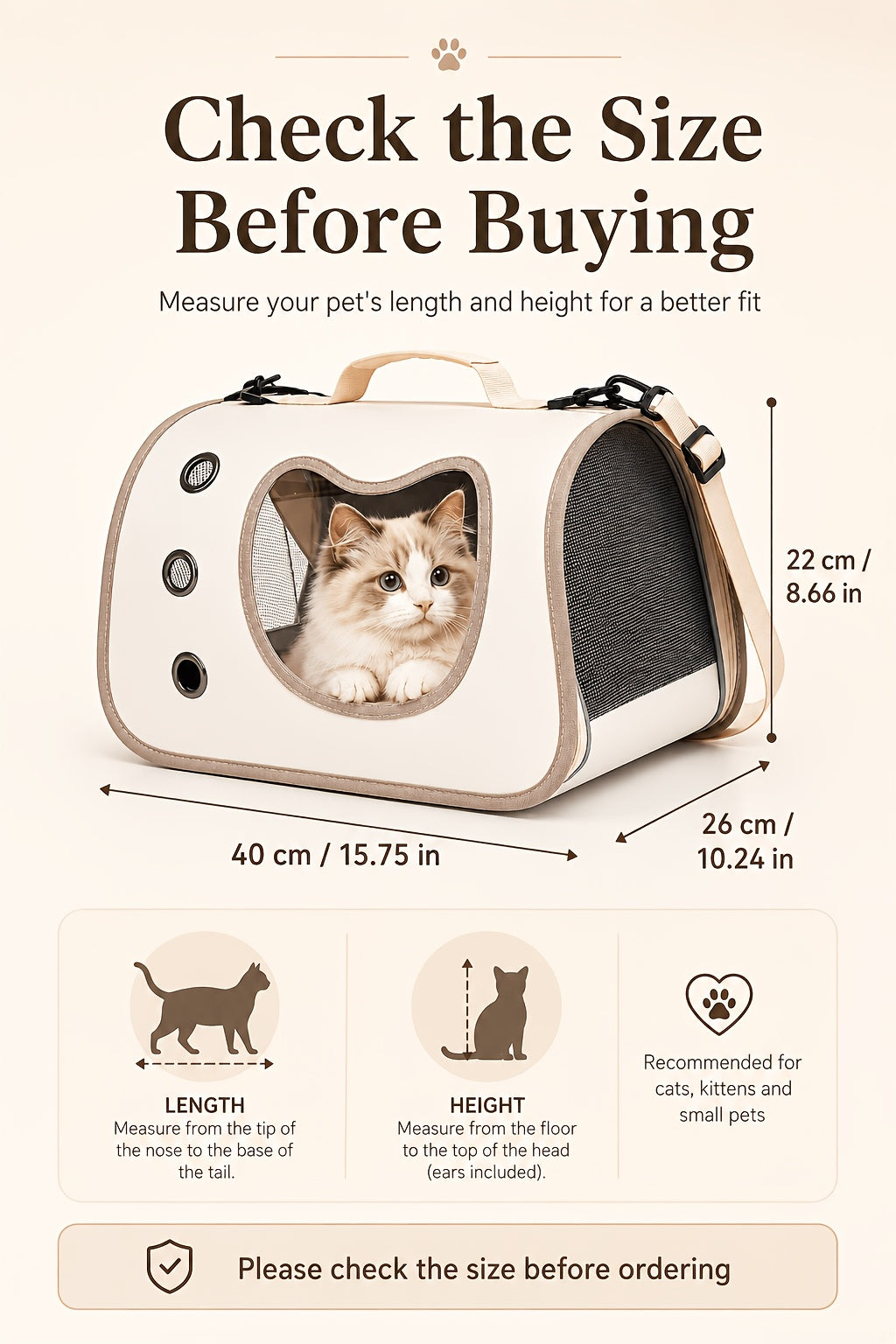 Cat Carrier with Cat-Face Viewing Window, Foldable Pet Travel Bag with Mesh Ventilation and Adjustable Shoulder Strap for Kittens and Small Dogs