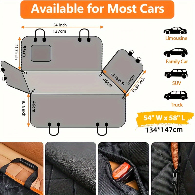 Dog Car Hammock with 4 Storage Pockets, 600D Rear Seat Cover with Side Flaps and Headrest Straps for Pet Travel in Cars, Trucks and SUVs