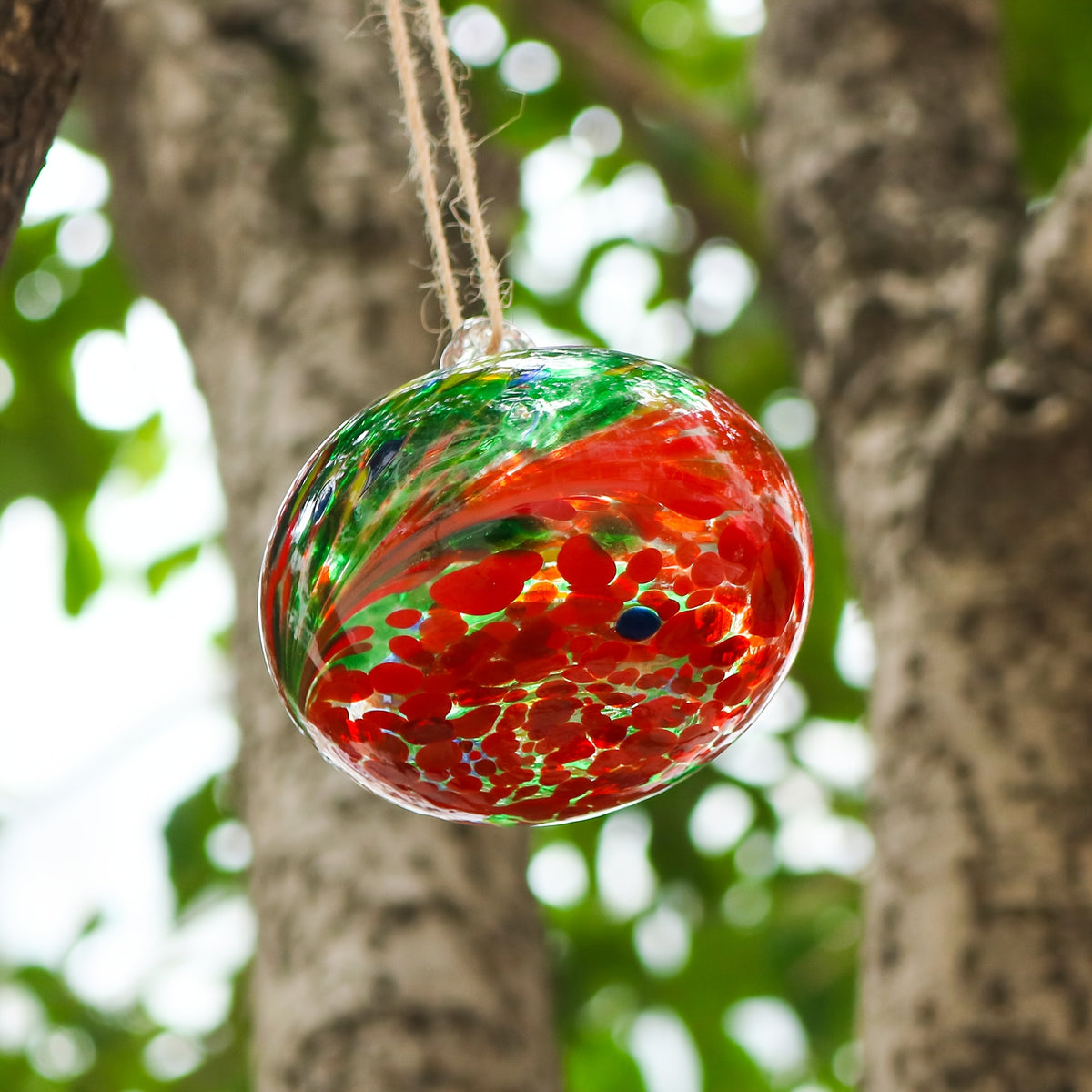 Hanging Glass Hummingbird Feeder with Flower Port, Colorful Round Nectar Ornament for Garden, Patio and Terrace Decor, Bird Lover Gift