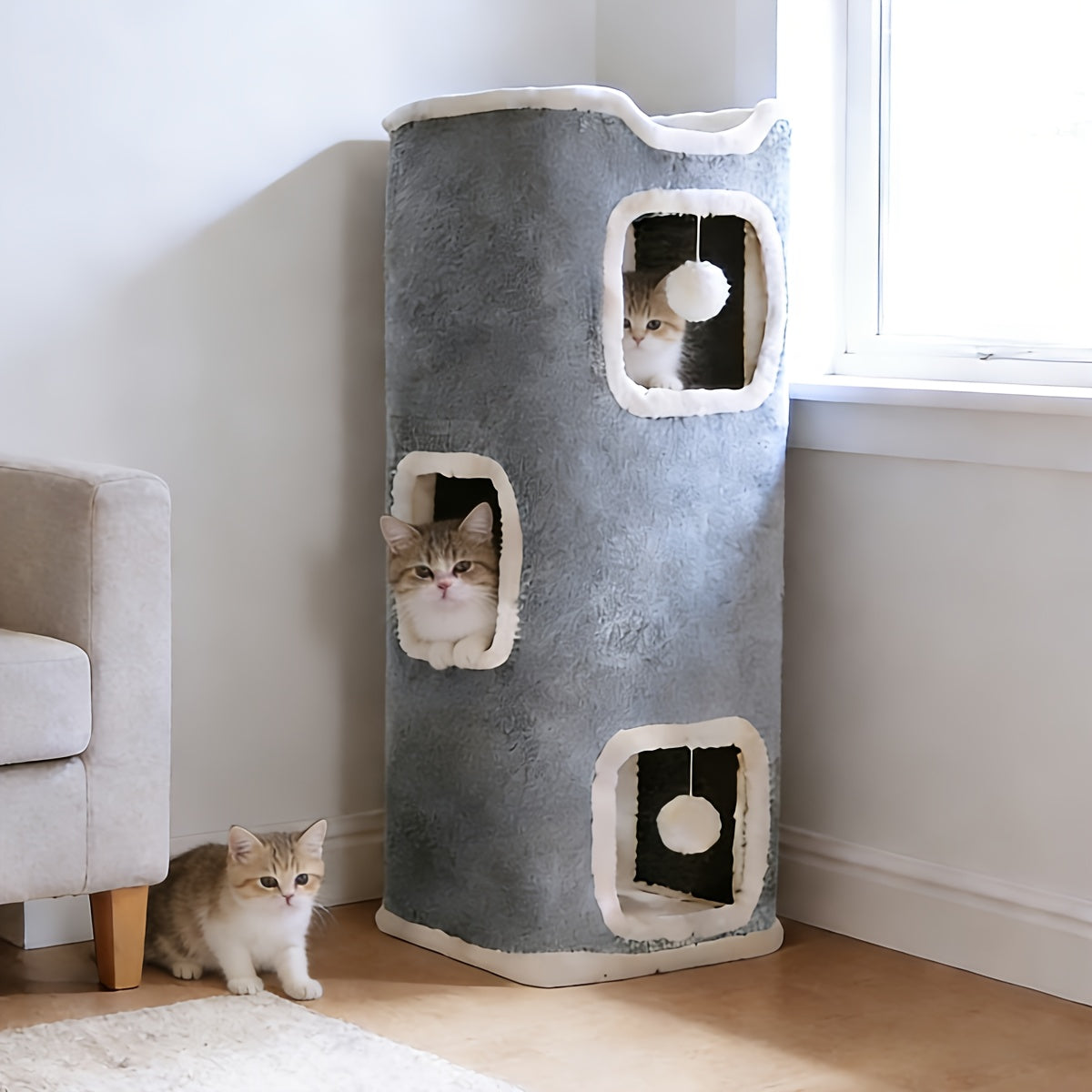 Cat Tree with Foldable Design for Indoor Cats, Cozy Top Bed and Hideaway, One to Three Level Cat Tower for Resting, Scratching and Play