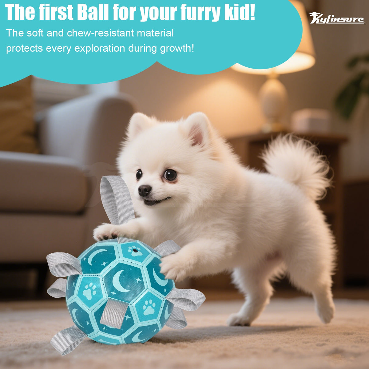 Dog Fetch Ball with Rope, Football-Style Interactive Pet Toy in 6 or 7.25 Inch Sizes for Supervised Retrieve Games, Training and Christmas Gifts