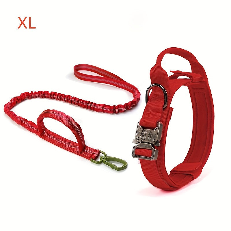 Heavy Duty Dog Collar and Leash Set with Control Handle, 1.5-Inch Padded Adjustable Nylon Collar for Medium and Large Dogs, Walking and Training