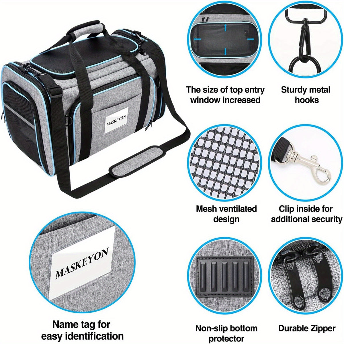 Expandable Pet Carrier Bag with Two Mesh Windows, Soft-Sided Travel Tote with Removable Washable Pad, Shoulder Strap and Top Entry for Small Dogs and Cats