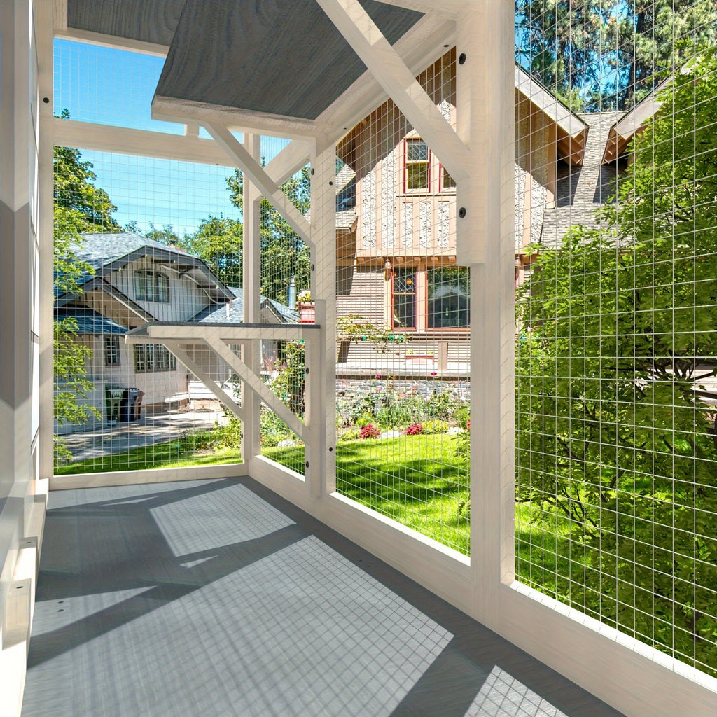 Window Catio for Indoor Cats, Wooden Wall-Mounted Cat Window Box with 4 Platforms and 3 Doors for Sunbathing, Play and Tunnel Connection