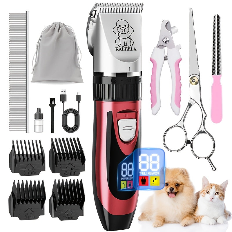 Rechargeable Dog Grooming Clippers Kit, Cordless Low-Noise Pet Hair Trimmer with Scissors and Comb for Small and Large Dogs and Cats