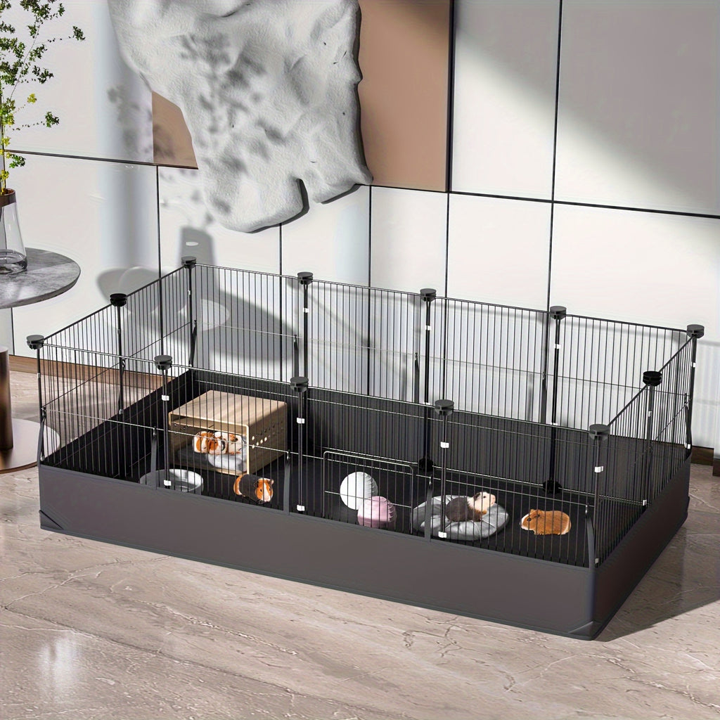 Small Animal Enclosure with Mat, Black Villa-Style Pet Fence for Supervised Indoor Play Areas and Outdoor Activity, Hamster Cage Model