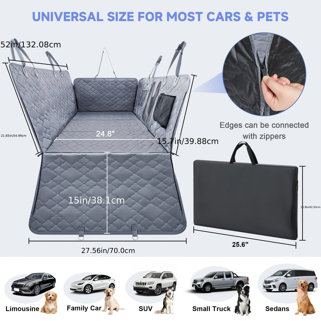 Dog Backseat Platform with Hard Bottom Base, Non-Slip PVC Car Seat Cover and Hammock Extender for SUV, Truck and Car Road Trips