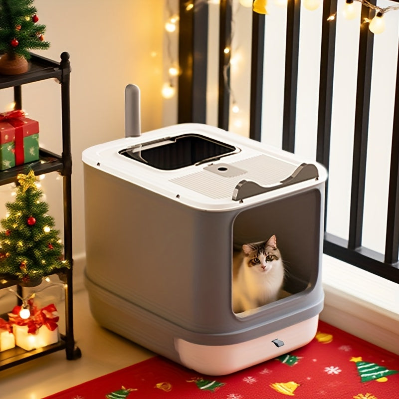 Enclosed Cat Litter Box with Foldable Design, Front Door and Top Opening, Covered Indoor Kitty Toilet in White, Pink or Yellow Options