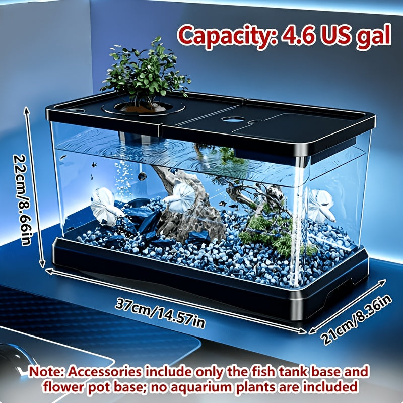 Transparent Fish Tank with Top Lid, 15.35 x 8.66 x 8.46 Inch Rectangular Aquarium for Home, Office and Classroom Aquatic Displays