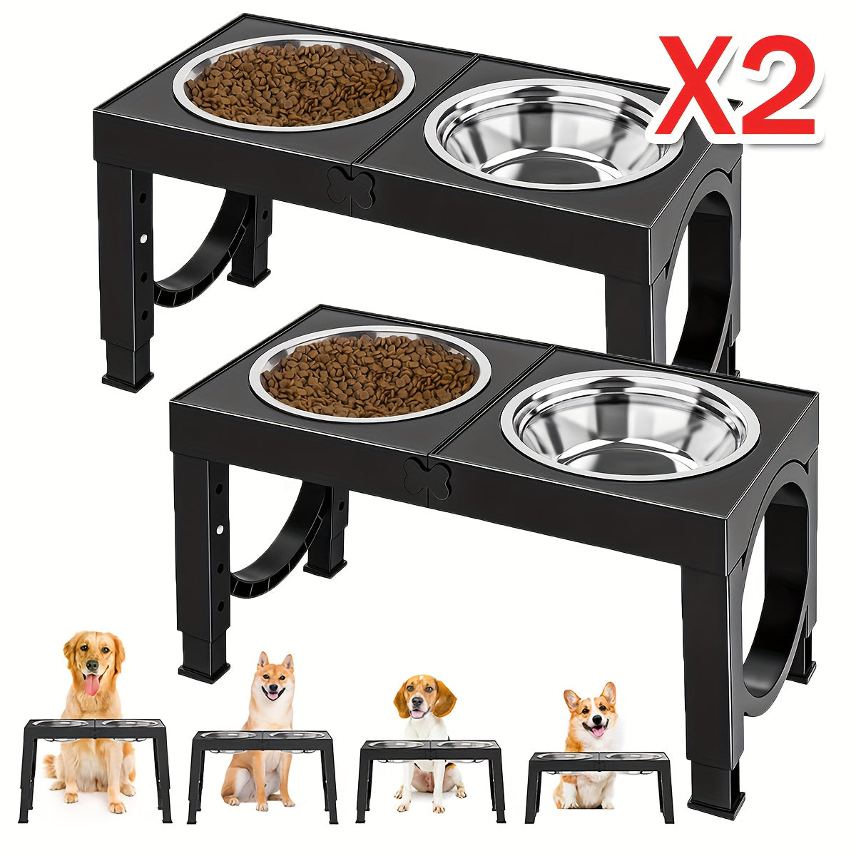 Elevated Dog Bowls Feeding Station with 9, 11, 12 and 14 Inch Adjustable Heights, Raised Food and Water Stand for Medium and Large Dogs