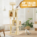 Cat Tower for Indoor Cats 59 Inch, Multi-Level Cat Tree with 2 Condos, Round Top Perch, Sisal Scratching Posts and Hanging Ball Toy, Plush Cat Furniture in 5 Colors