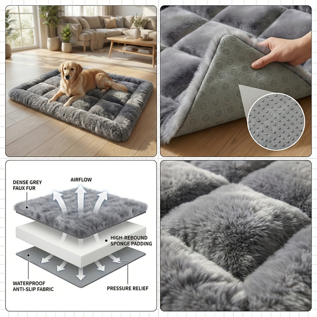 Large Dog Sleeping Mat, Thick Soft Washable Non-Slip Winter Pet Floor Bed in Grey, L to XXXL Sizes for Multi-Dog Family Lounging