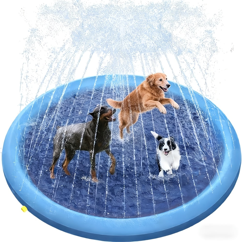 Dog Splash Pad Water Spray Mat, 39.37-Inch Round Foldable Blue Pet Play Mat for Supervised Summer Backyard Fun and Small Dog Bathing