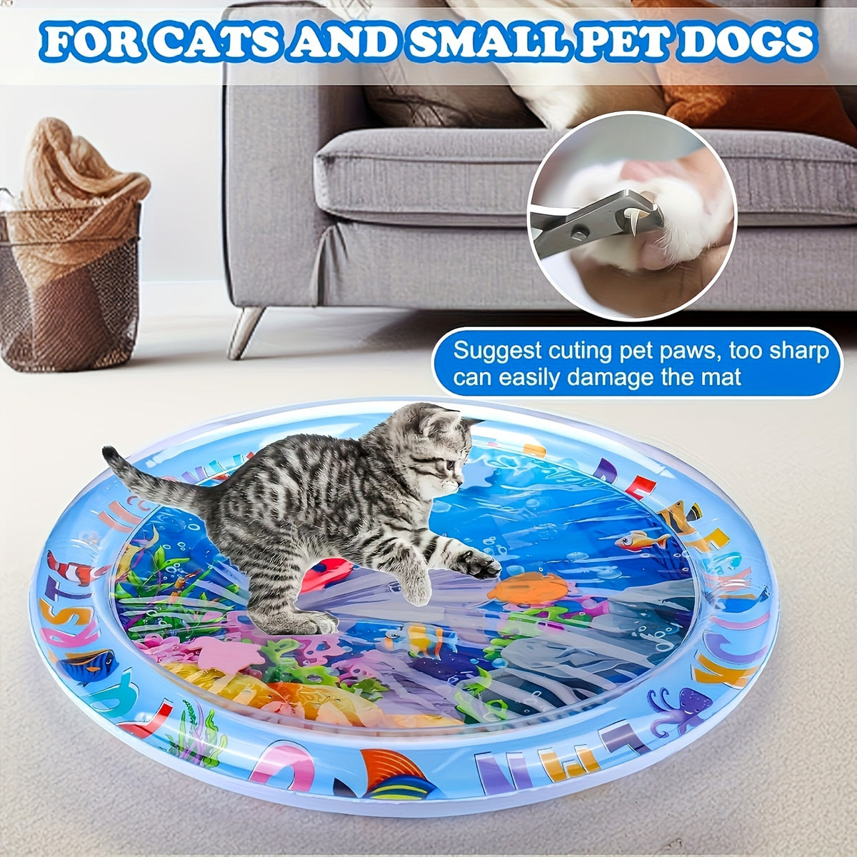 Cat Water Play Mat for Indoor Cats, PVC Floating Fish Activity Toy in Dolphin Style, Battery-Free Interactive Enrichment for Kittens
