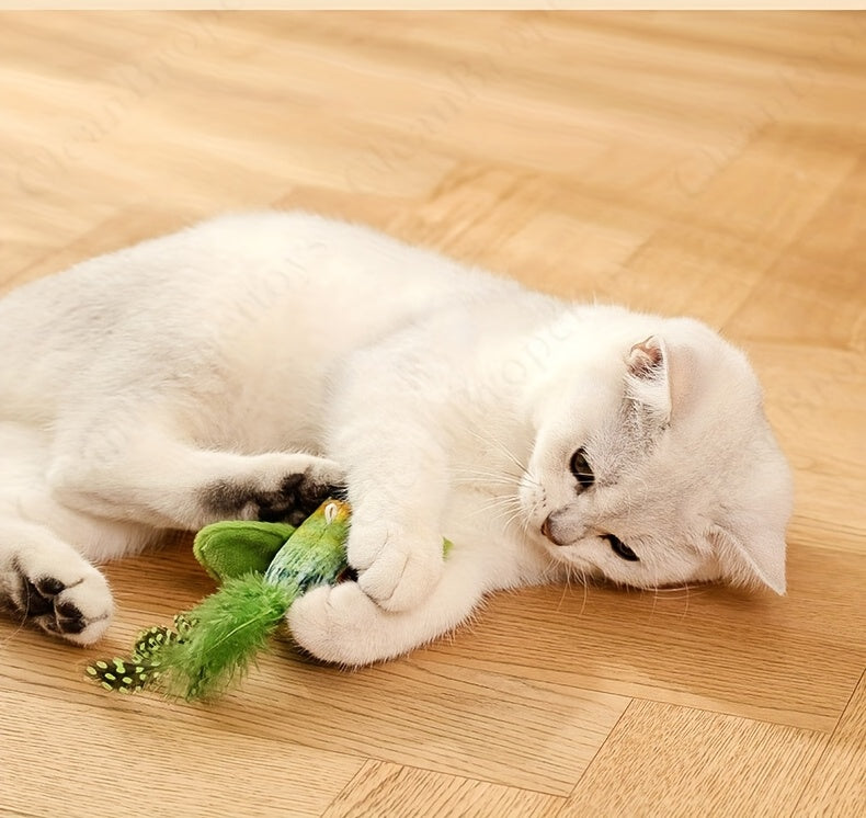 Bird Sound Cat Toy 2-Pack with Leaf Details, Random Color Simulated Birds for Kittens and Indoor Cats, Supervised Chase and Batting Play