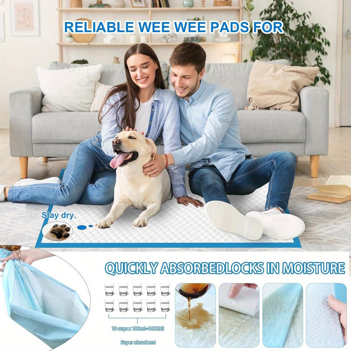 Extra Large Puppy Pee Pads 31 x 47 Inch, 40 Count Thickened Disposable Absorbent Dog Potty Training Pads with Leak Protection for Indoor Cleanup