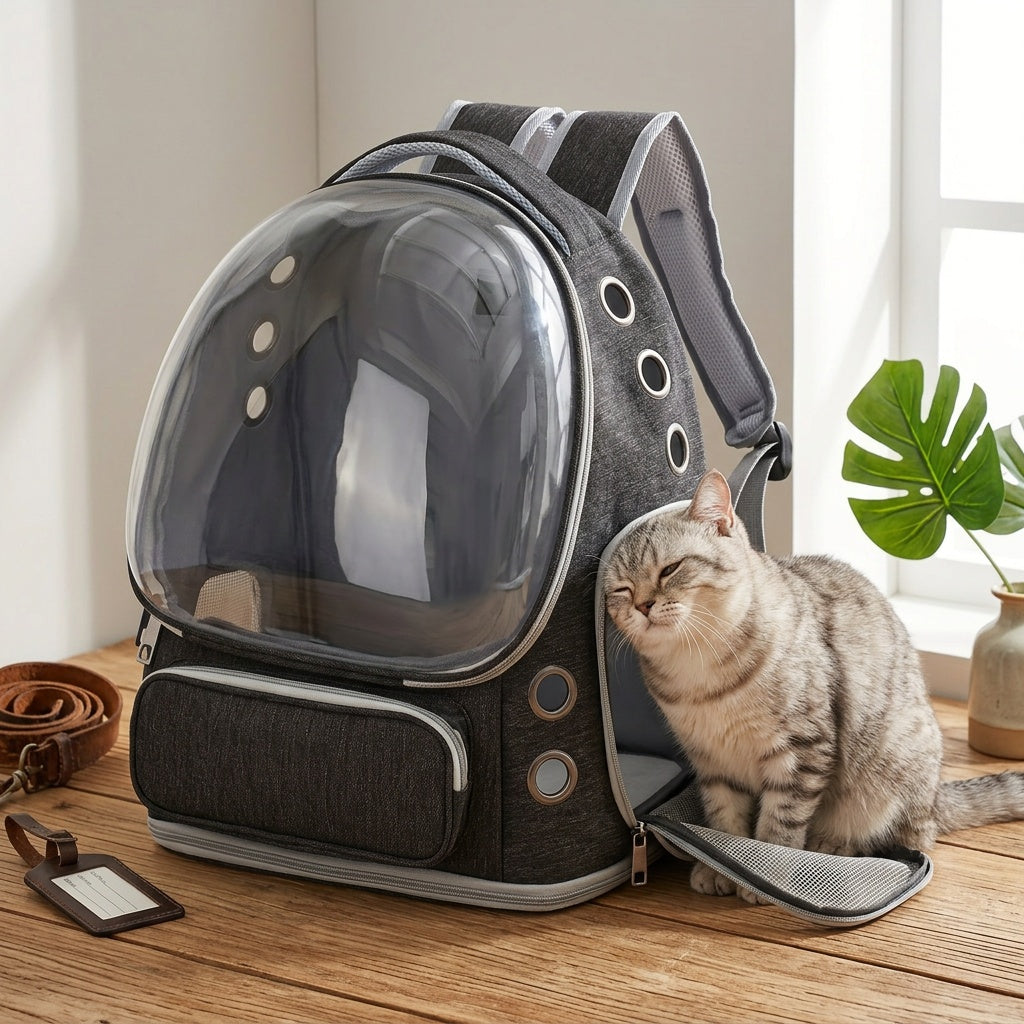 Cat Carrier Backpack with Clear Bubble Window, Breathable Space Capsule Travel Bag with Zipper Entry for Cats and Kittens, Six Color Options