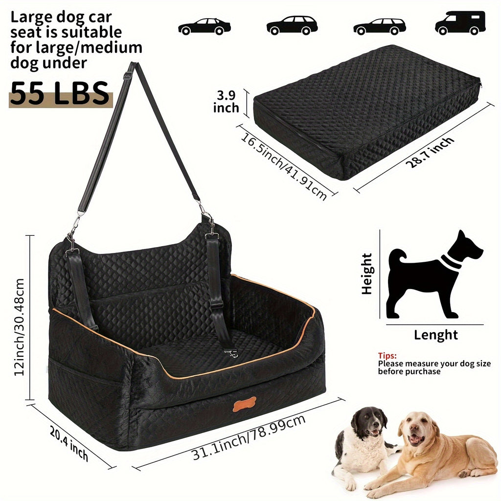 Dog Car Seat with Thick Removable Cushion, 31.1 Inch Washable Back Seat Travel Bed with Raised Sides and Six Colors for Dogs Under 55 lbs