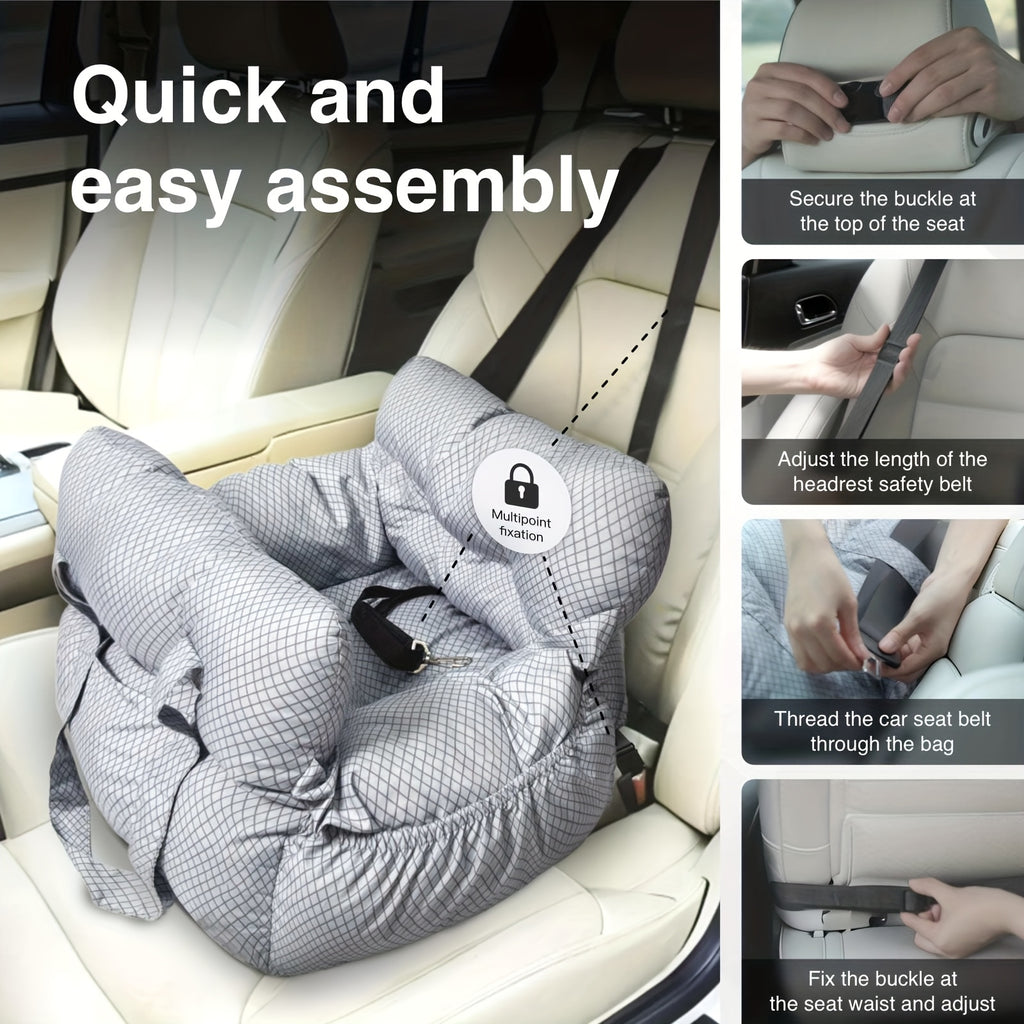 Portable Dog Car Seat with Carry Straps, Cushioned Pet Travel Bed for Dogs and Cats with Attachment Hook and Buckle, Seven Color and Style Options