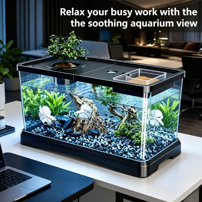 Transparent Fish Tank with Top Lid, 15.35 x 8.66 x 8.46 Inch Rectangular Aquarium for Home, Office and Classroom Aquatic Displays