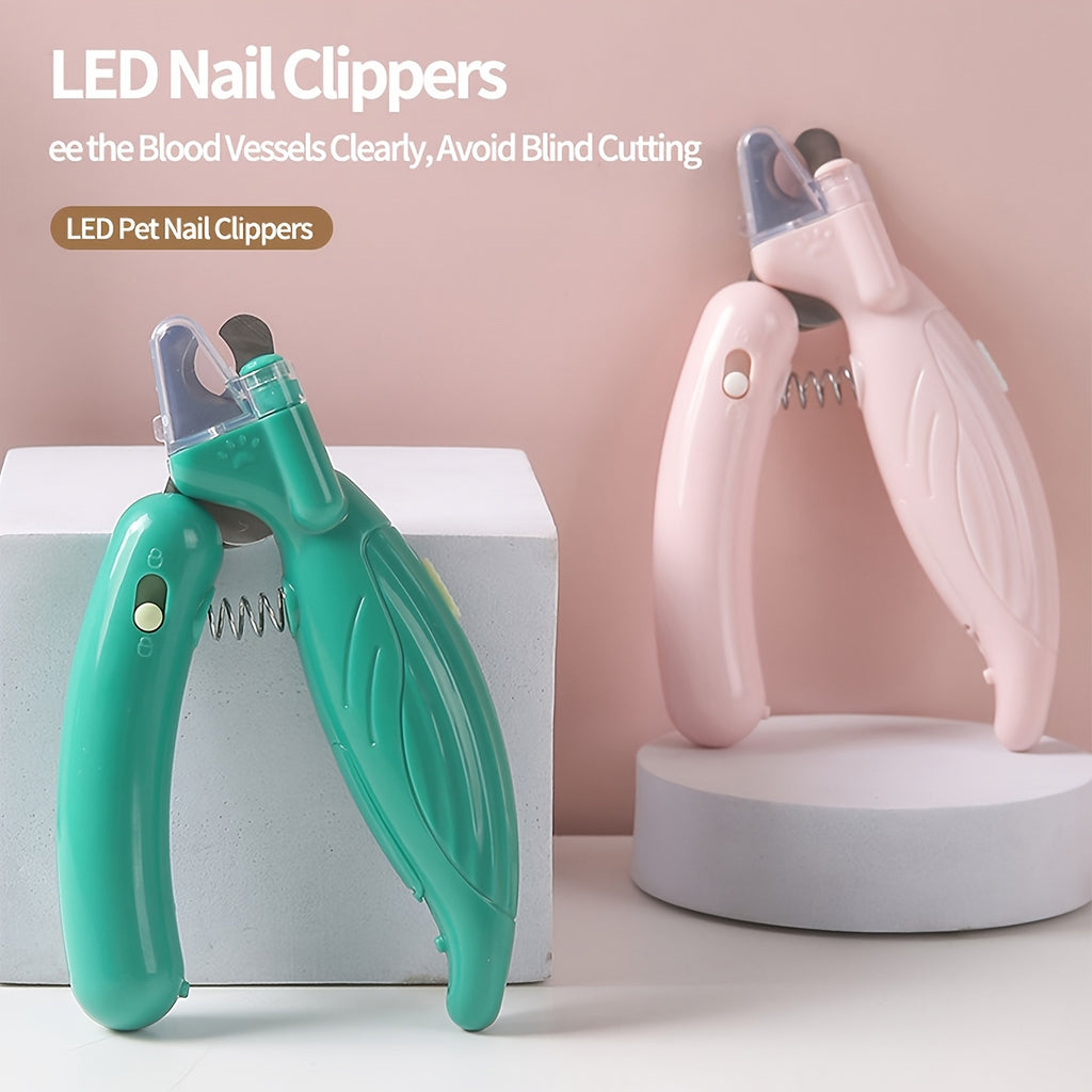 Dog and Cat Nail Clippers with LED Light, Safety Lock and Protective Cover for At-Home Pet Claw Trimming and Daily Grooming, Green or Pink