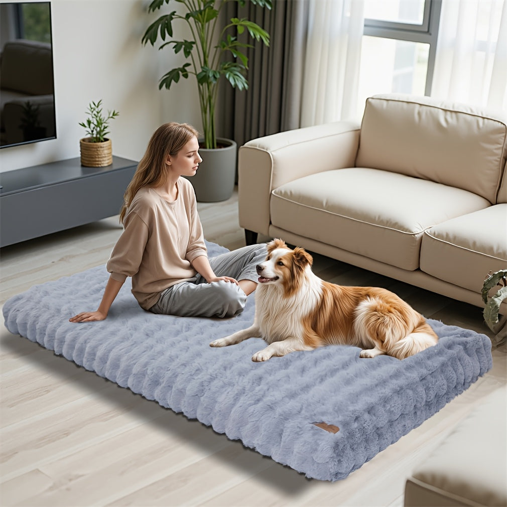 Foam Dog Bed with Waffle-Textured Removable Cover, Polyester Pet Crate Mat in Medium to 3XL Sizes for Indoor Rest, Grey or Khaki and Beige