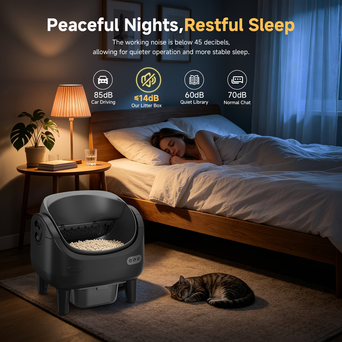 Sensor Equipped Self Cleaning Litter Box with Open Design, Extra Large Automatic Cat Toilet and Large Waste Compartment for Multi-Cat Homes
