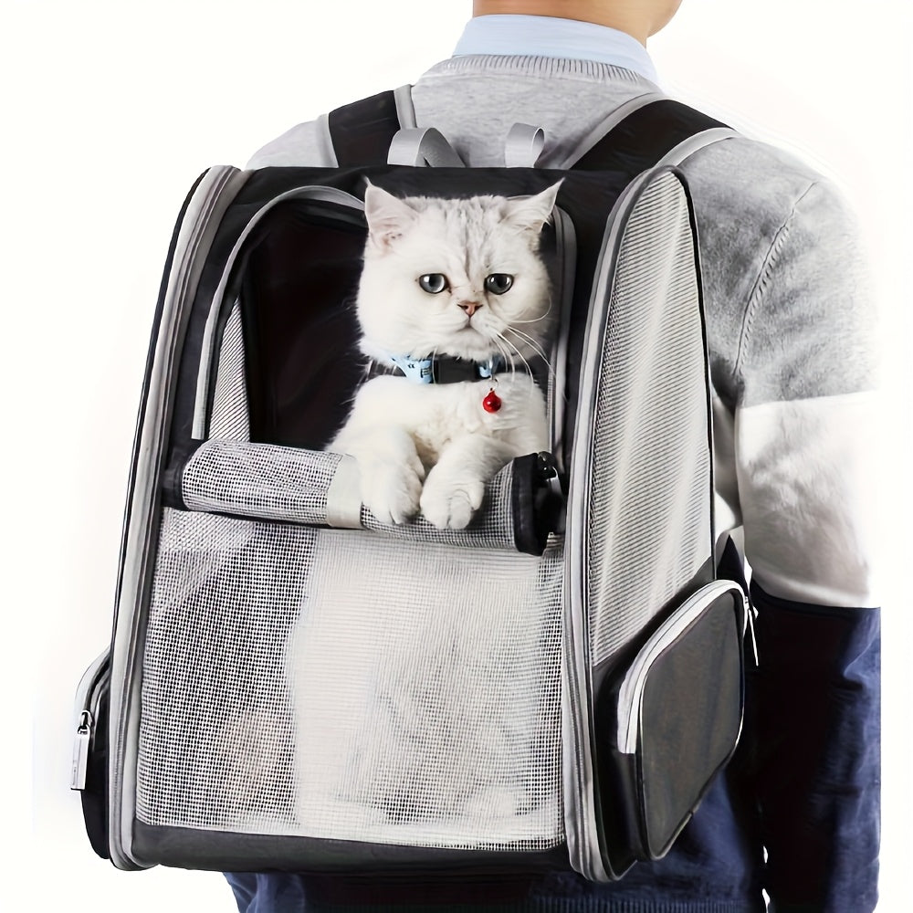 Mesh Cat Carrier Backpack, Foldable Pet Travel Bag with Three-Sided Ventilation, Chest Buckle and Removable Mat for Cats and Small Dogs, Purple or White