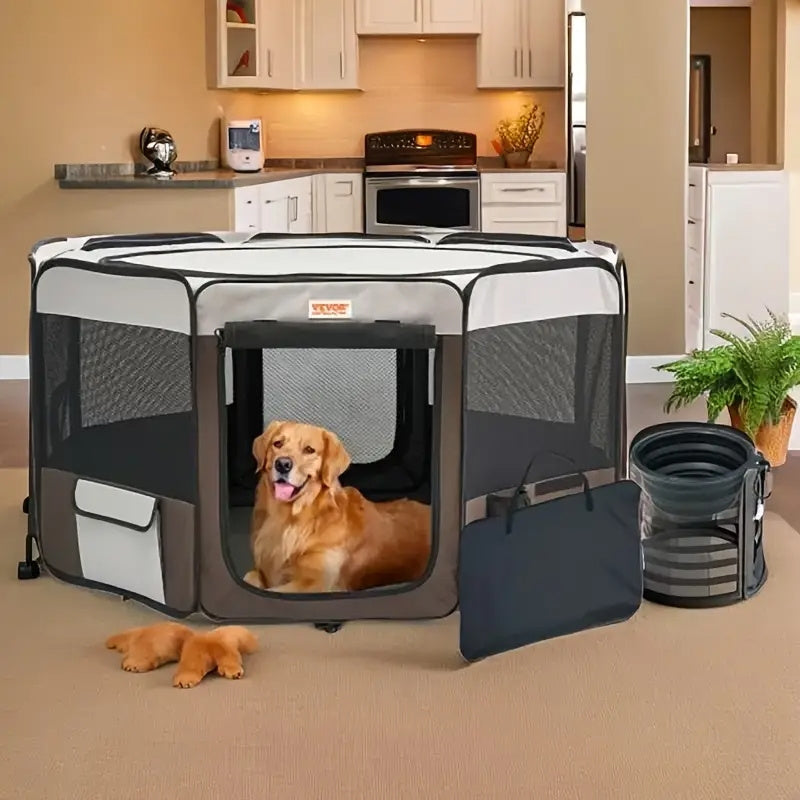 Portable Octagonal Pet Playpen, Foldable Oxford Cloth Travel Enclosure with 30, 37 and 46 Inch Size Options for Supervised Indoor and Outdoor Use