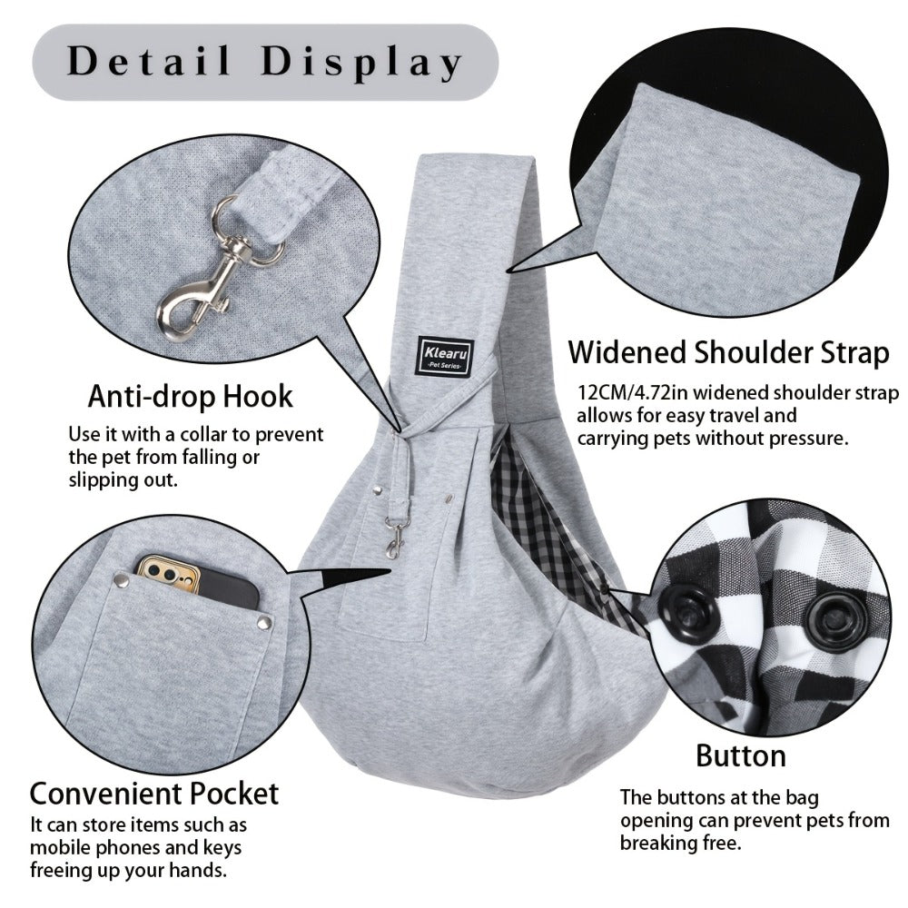 Crossbody Pet Carrier Sling for Dogs and Cats, Lightweight Breathable Foldable Travel Bag with 15 Poop Bags and Dispenser for Everyday Outings