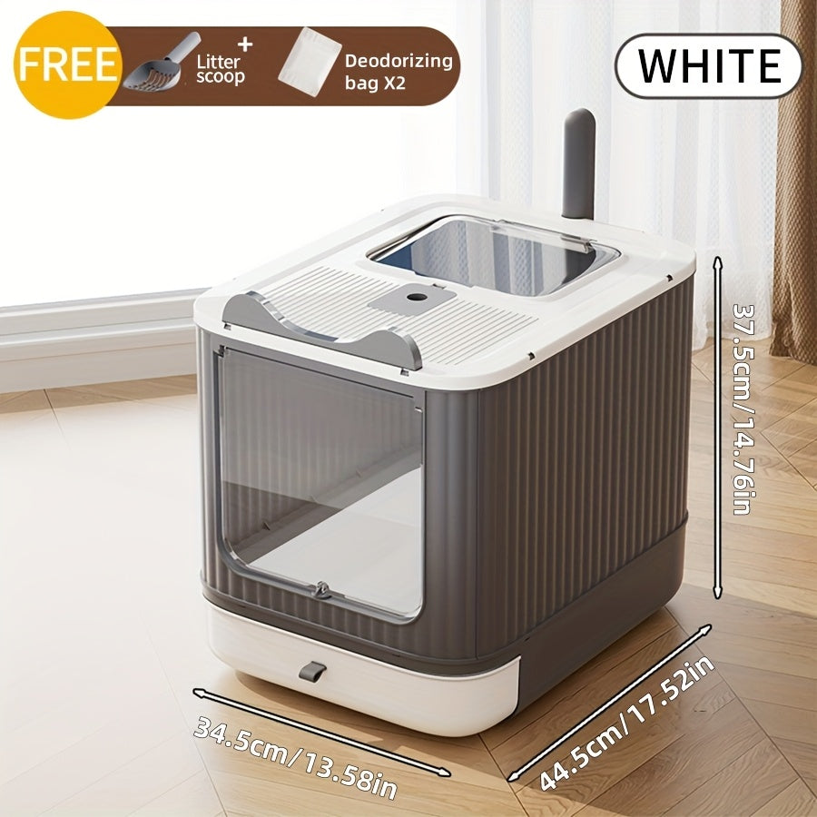 Cat Litter Box Kit with Foldable Large-Capacity Design, Tray, Scoop, Deodorizer Pack and Trash Bag for Indoor Cat Potty Care