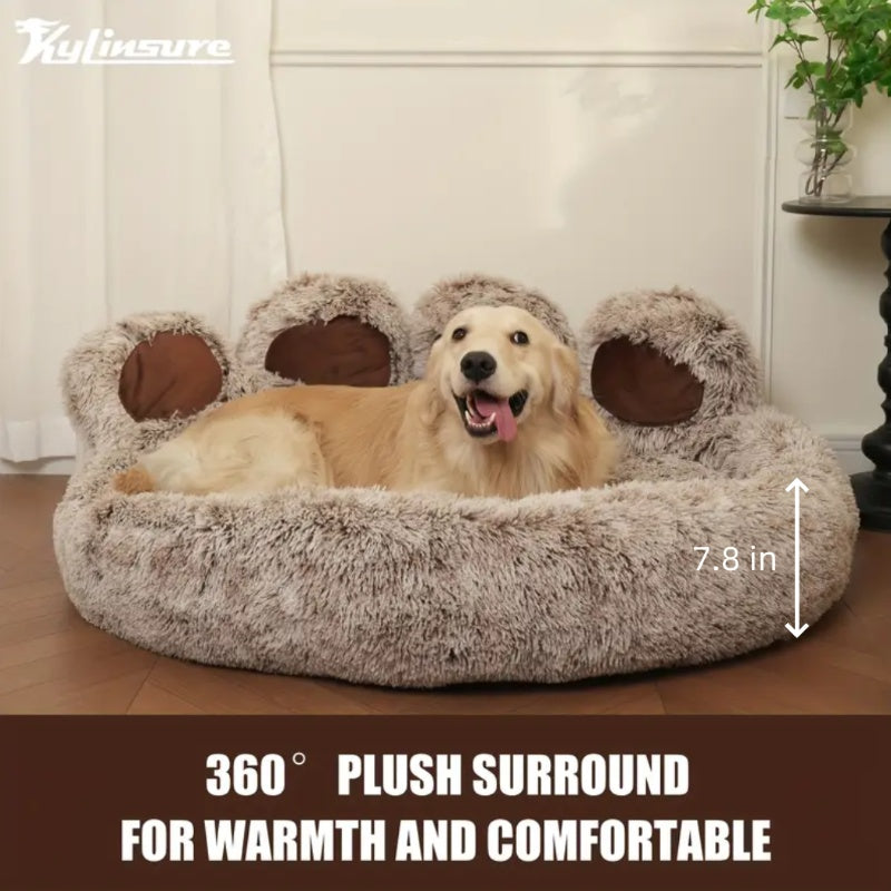 Bear Paw Dog Bed with Plush Raised Sides, Soft Cozy Cat Sleeping Cushion for Indoor Naps, Five Color Options and Six Sizes