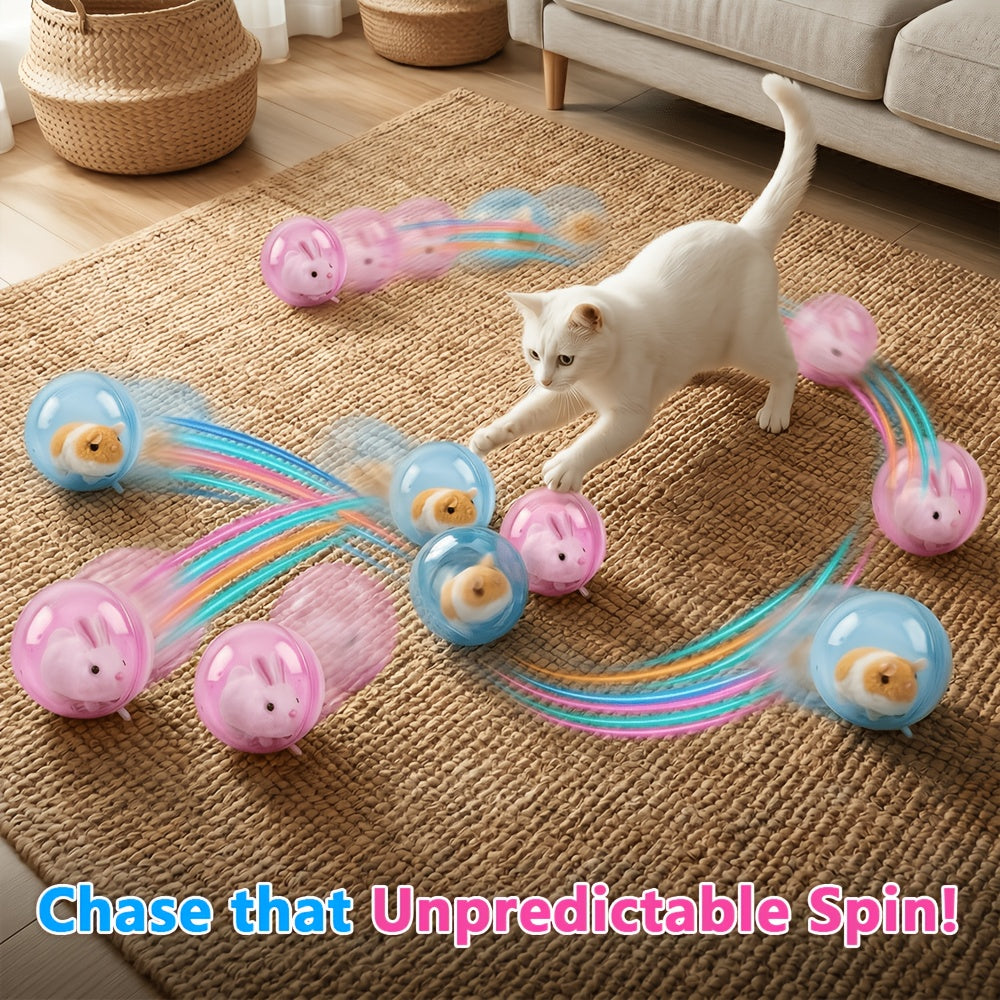 Motion Activated Cat Ball Toy, USB Powered Automatic Moving Pet Toy for Indoor Chase Play with Blue or Pink Rabbit and Squirrel Options
