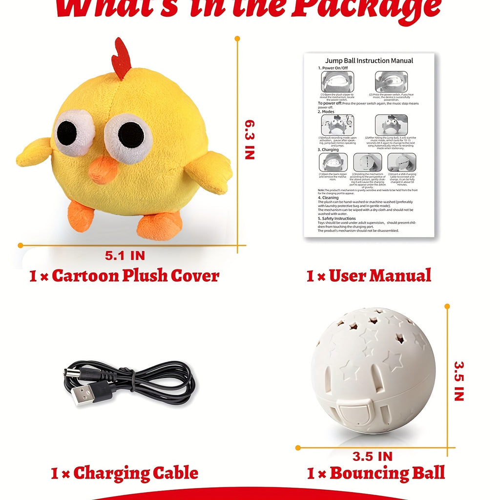 Interactive Plush Dog Toy with Bouncing Ball and Sound, USB Rechargeable Cartoon Animal Pet Toy for Supervised Indoor Chase and Play