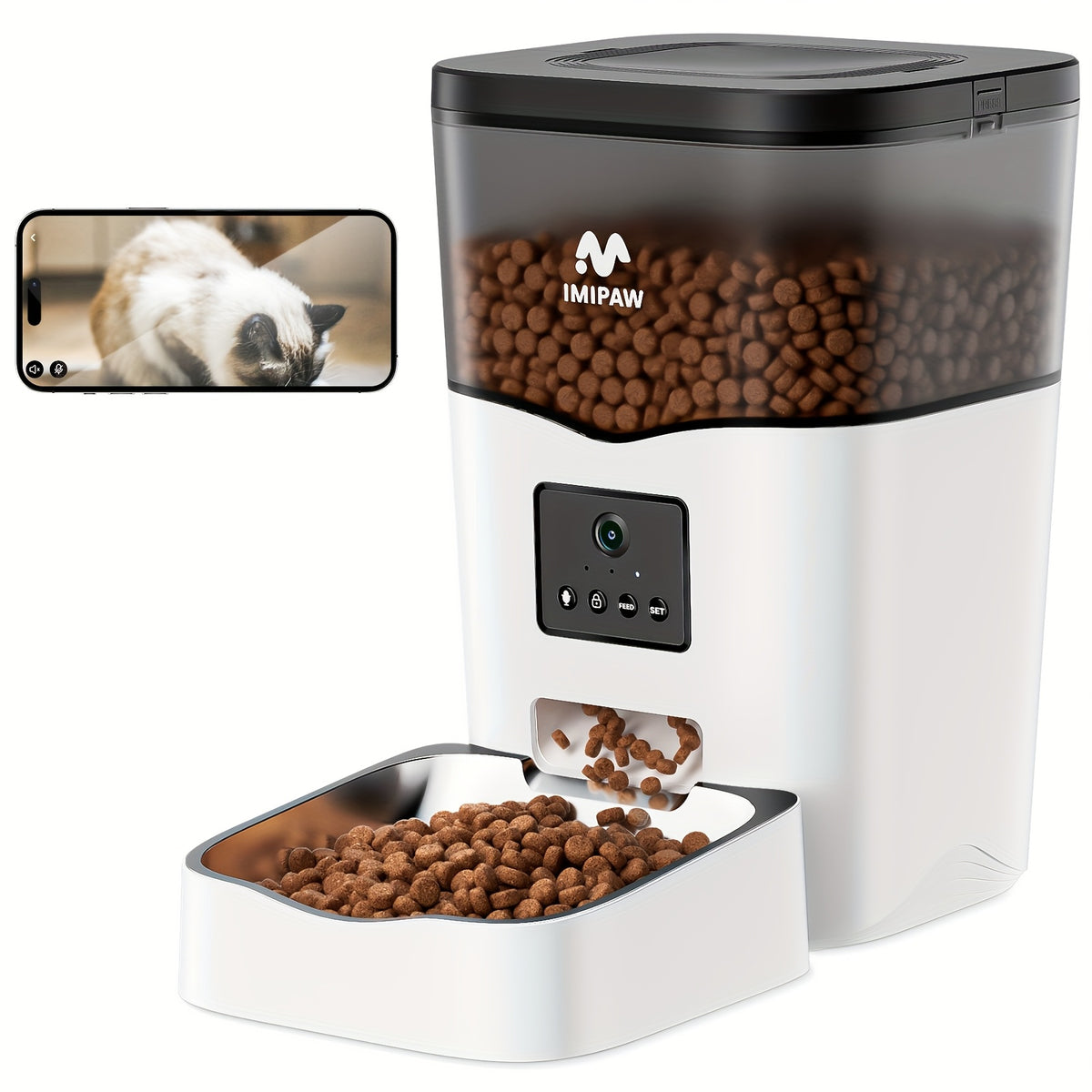 Automatic Cat Feeder with WiFi App Control, 3L Smart Dry Food Dispenser with Scheduled Meals, USB Power and Optional Camera for Cats and Dogs
